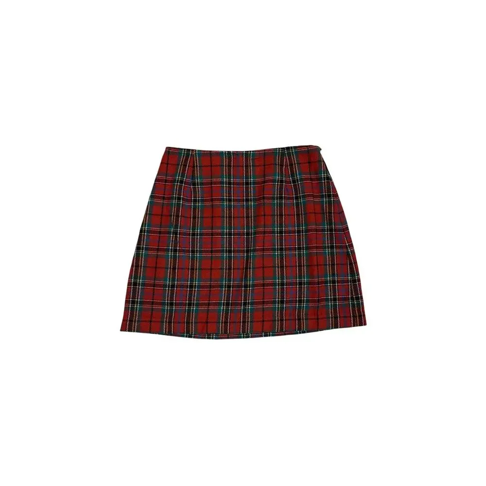Vintage 90s Y2K The Limited Wool Blend Red Plaid Mini Skirt Size 2